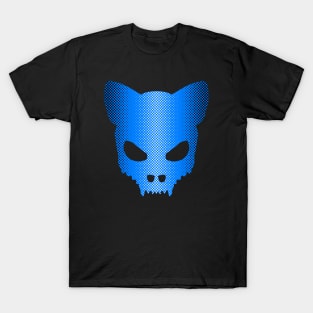 Devil-Cat Skull In Blue and Black Halftones Art T-Shirt